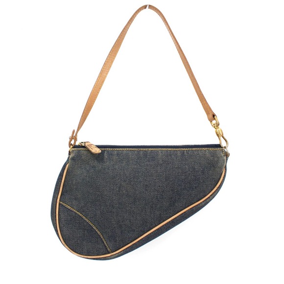 Dior Handbags - Christian Dior Dark Wash Denim Leather Trim Mini Saddle Shoulder Bag Vintage CD